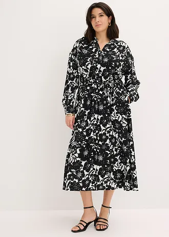 Overhemdjurk van viscose, Kleur: zwart/wolwit