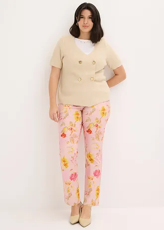 Pantalon extensible à imprimé floral, Couleur: rose floral