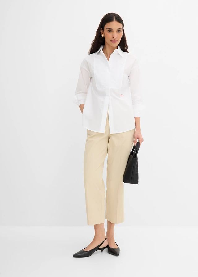 Overhemdblouse met stitchings • wit-salsarood met print • product-page.page-title-suffix