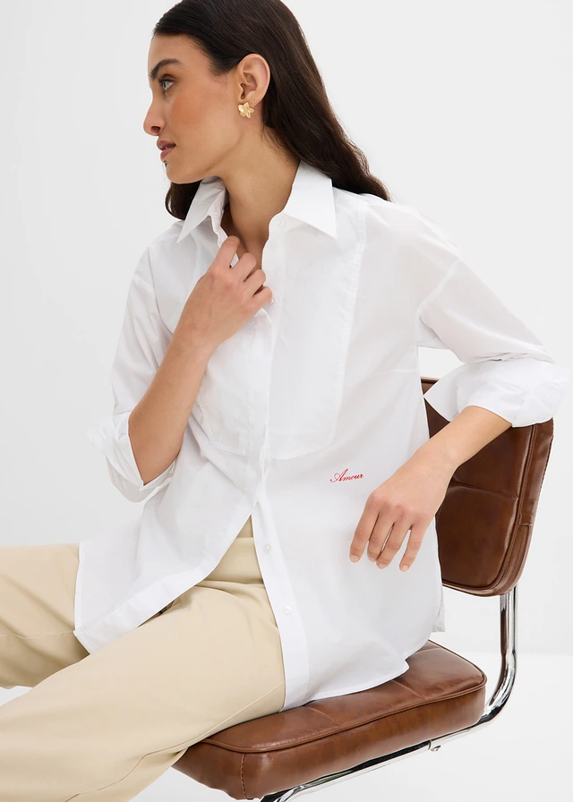Overhemdblouse met stitchings • wit-salsarood met print • product-page.page-title-suffix