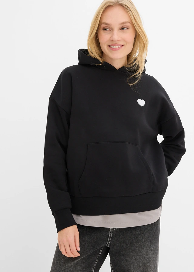 Sweat à capuche doux en coton mélangé, Couleur: noir imprimé