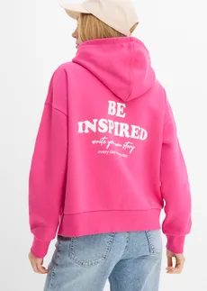 Oversize mikina s kapucí, z měkké bavlněné směsi, barva: pinklady s potiskem