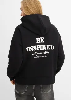 Oversized hoodie in een zachte katoenmix, Kleur: zwart met print