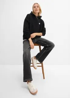 Hanorac oversize cu glugă din amestec moale cu bumbac, culoare: negru cu imprimeu