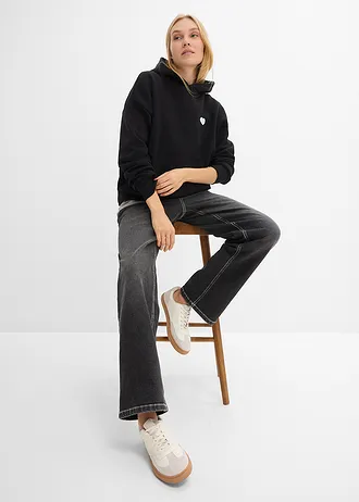 Oversize mikina s kapucí, z měkké bavlněné směsi • černá s potiskem • bonprix obchod
