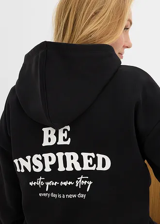 Sweat à capuche doux en coton mélangé • noir imprimé • Boutique bonprix