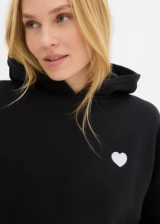 Oversize mikina s kapucí, z měkké bavlněné směsi • černá s potiskem • bonprix obchod