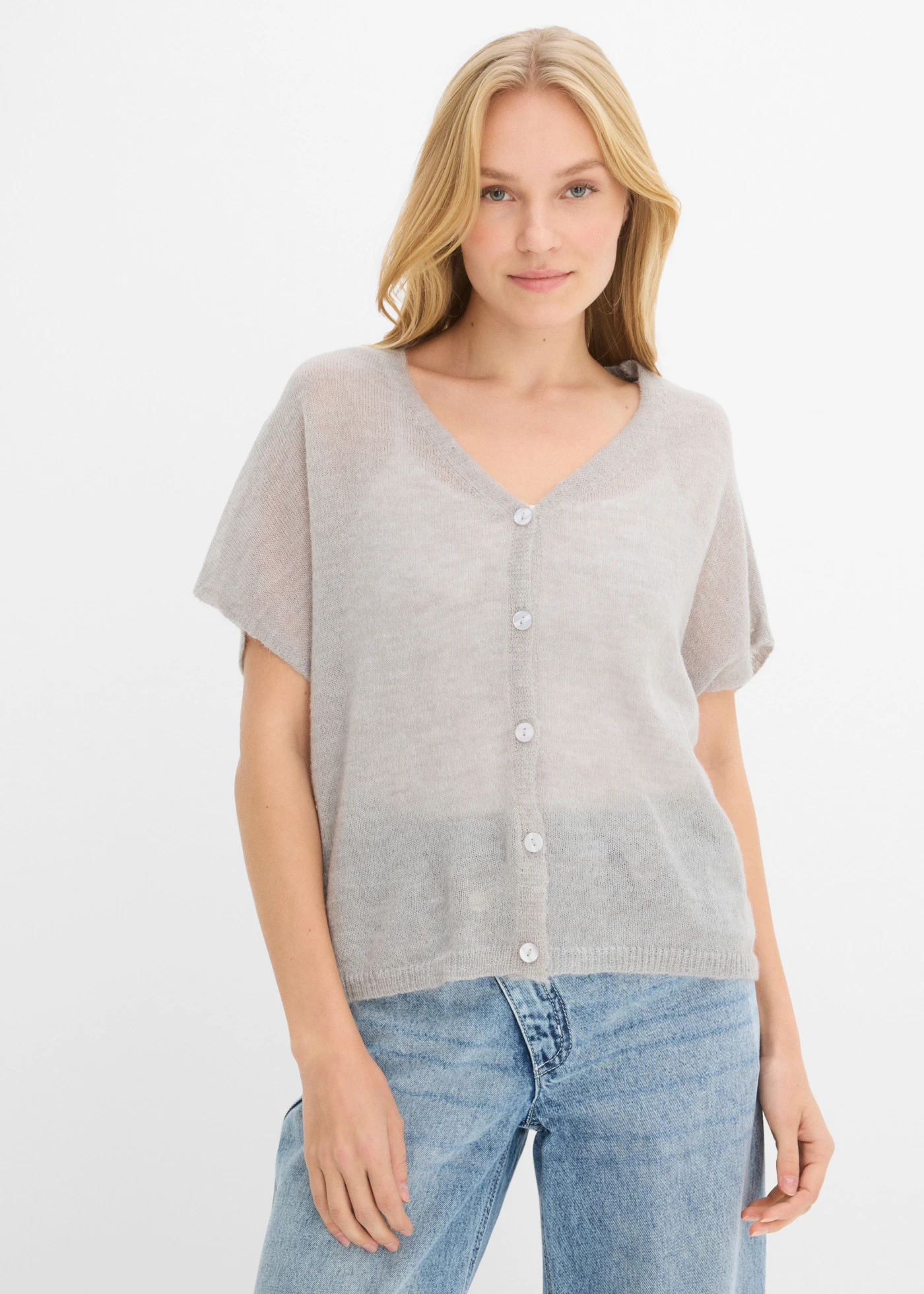 Oversized vest met korte mouwen • lichtgrijs gemêleerd • bonprix online shop