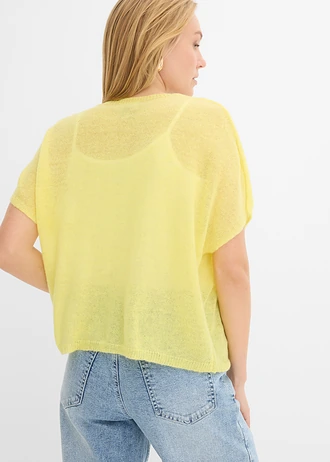 Oversize kardigan s krátkým rukávem, barva: světle citronová