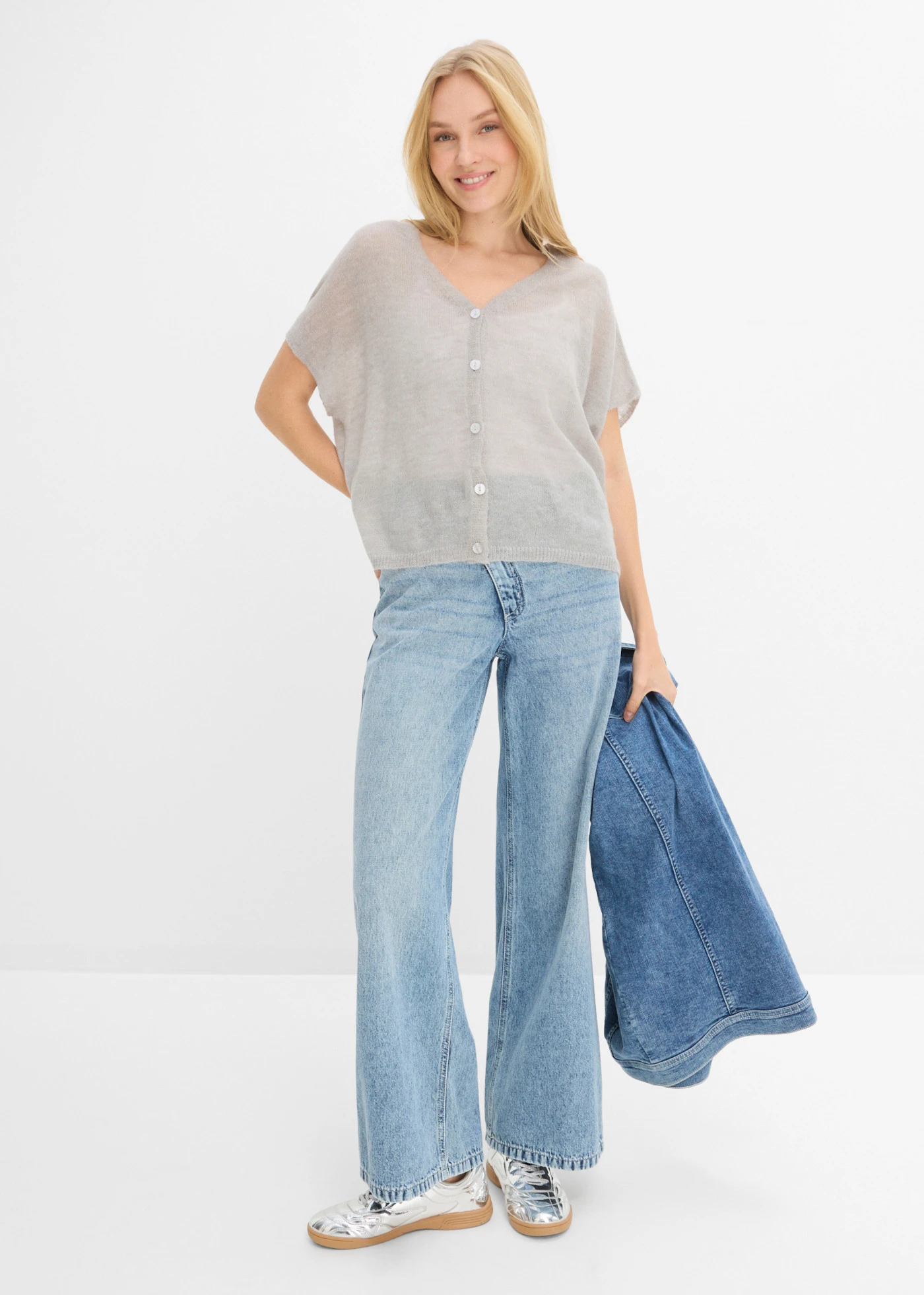 Oversized vest met korte mouwen • lichtgrijs gemêleerd • bonprix online shop