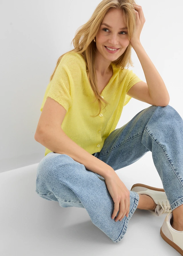 Kardigan oversize z cienkiej dzianiny • jasna limonka • sklep bonprix
