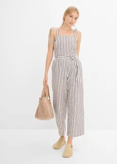 Jumpsuit van een katoen-linnenmix • donkerbruin/wit verticaal gestreept • bonprix online shop