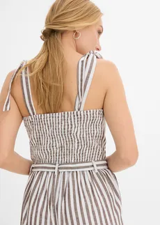 Jumpsuit van een katoen-linnenmix • donkerbruin/wit verticaal gestreept • bonprix online shop