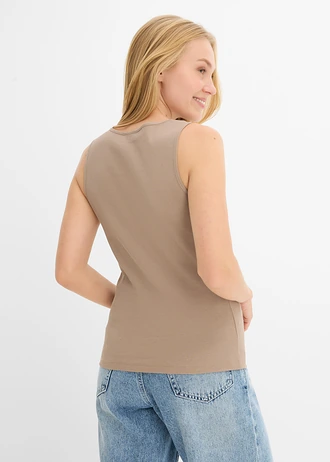 Geribde top van katoen • taupe • bonprix online shop