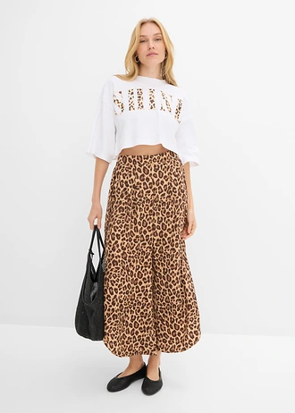 Cropped T-shirt van biologisch katoen • wit luipaardprint • bonprix online shop
