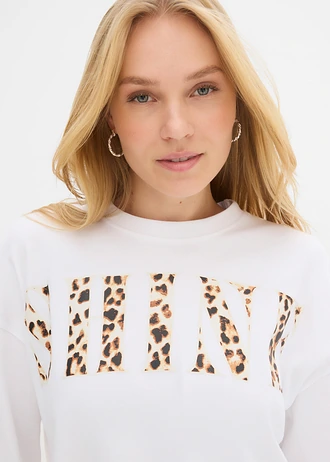 Cropped T-shirt van biologisch katoen • wit luipaardprint • bonprix online shop