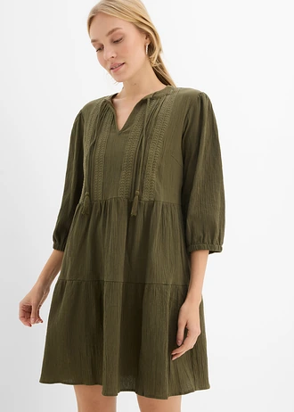 Halenkové šaty z čisté bavlny • tmavě olivová • bonprix obchod