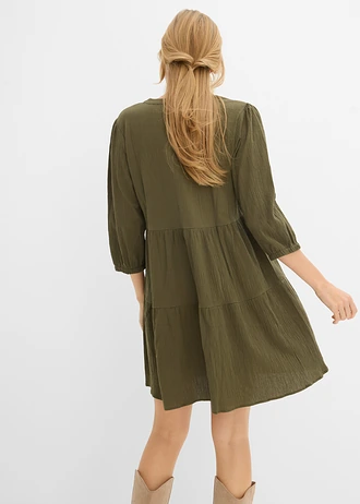 Halenkové šaty z čisté bavlny, barva: tmavě olivová