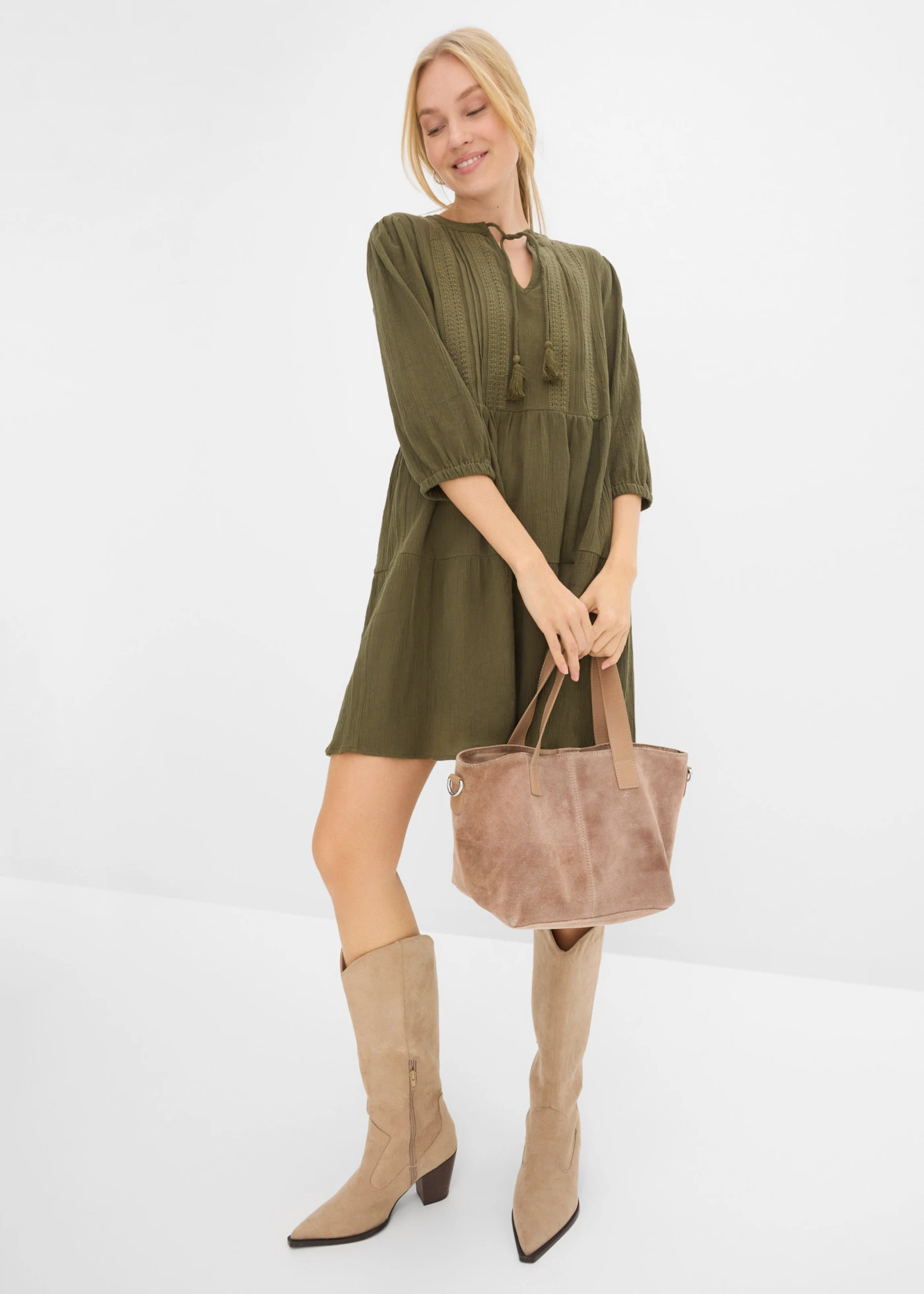 Halenkové šaty z čisté bavlny • tmavě olivová • bonprix obchod