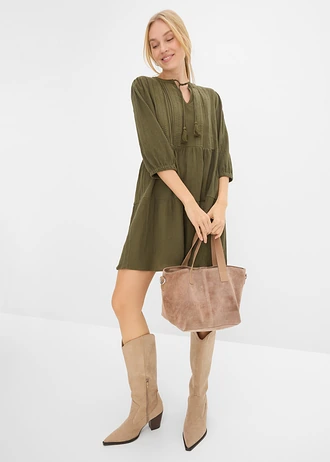 Halenkové šaty z čisté bavlny, barva: tmavě olivová