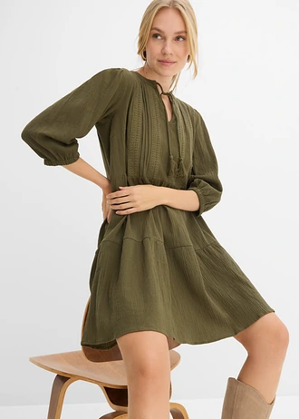 Halenkové šaty z čisté bavlny • tmavě olivová • bonprix obchod