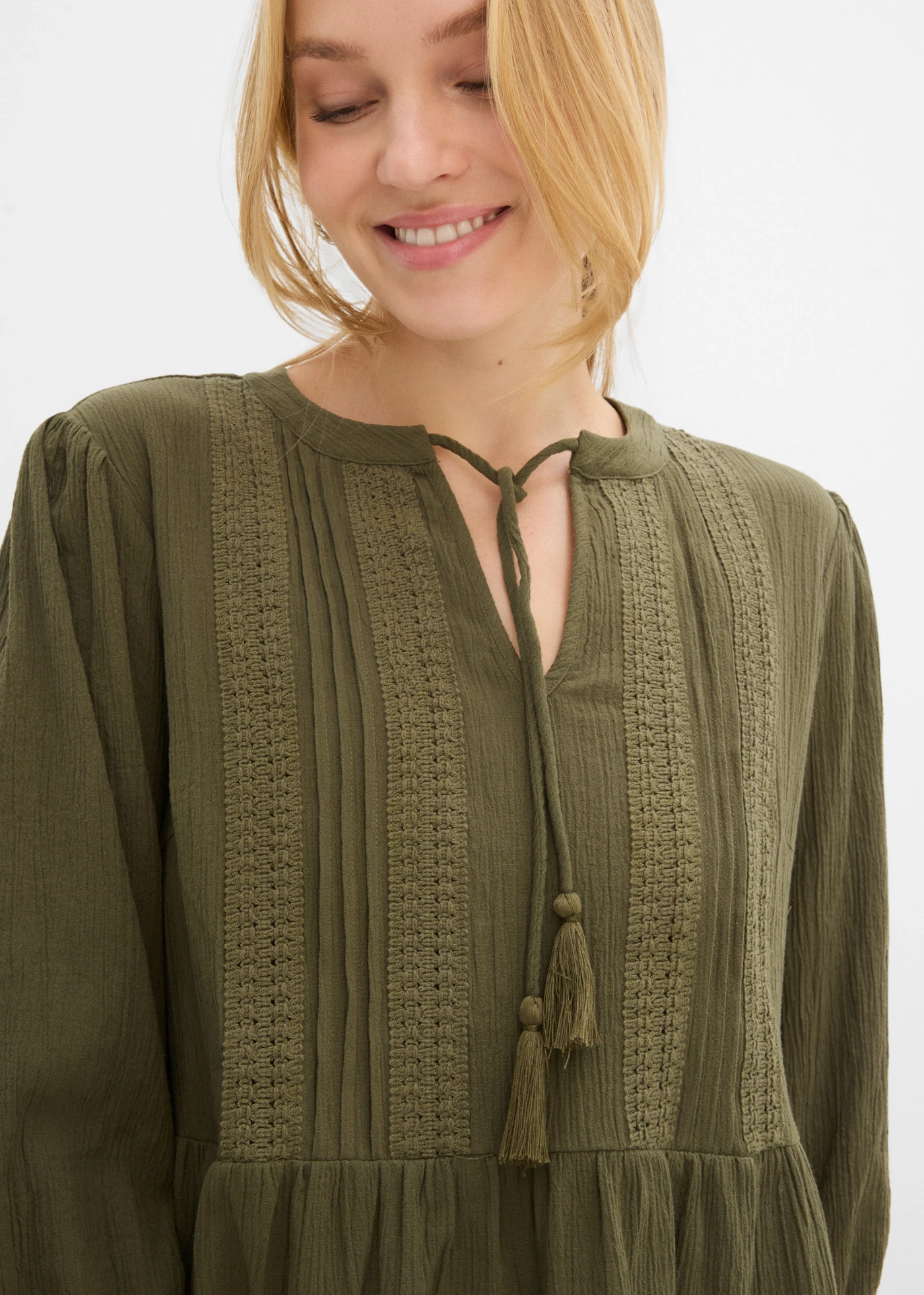 Halenkové šaty z čisté bavlny • tmavě olivová • bonprix obchod