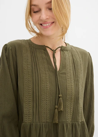 Halenkové šaty z čisté bavlny • tmavě olivová • bonprix obchod