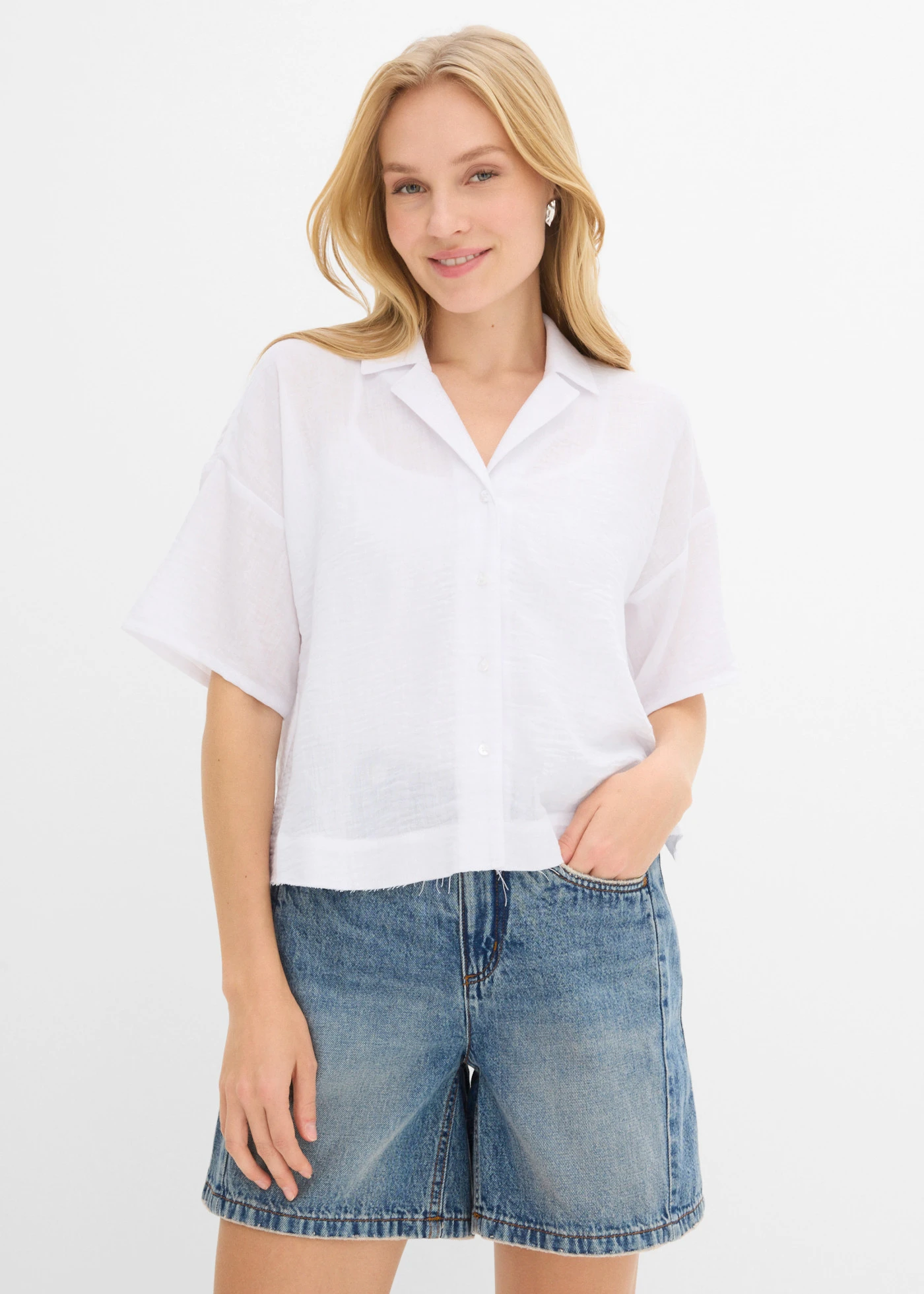 Bluză tip cămașă oversize • alb • magazin bonprix