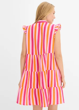 Rochie-tunică din muselină vaporoasă • roz-roz-pinklady-oranj fluorescent dungat vertical • magazin bonprix