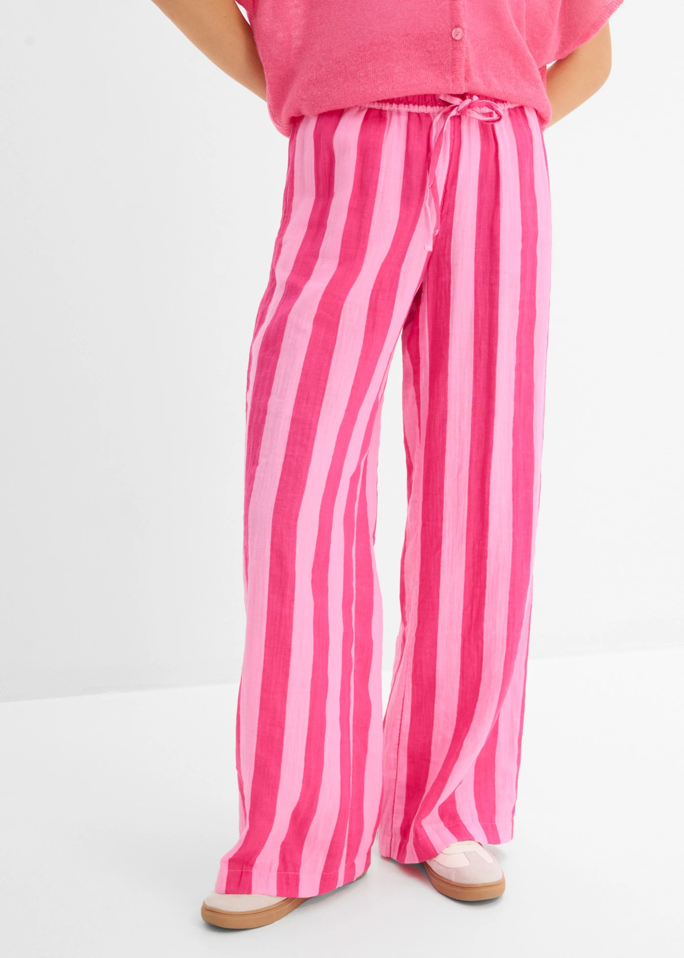 Broek van luchtige mousseline • roze-pinklady verticaal gestreept • bonprix online shop