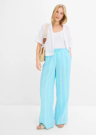 Pantalon taille élastiquée en gaze de coton • bleu poudré-bleu aqua rayé • Boutique bonprix