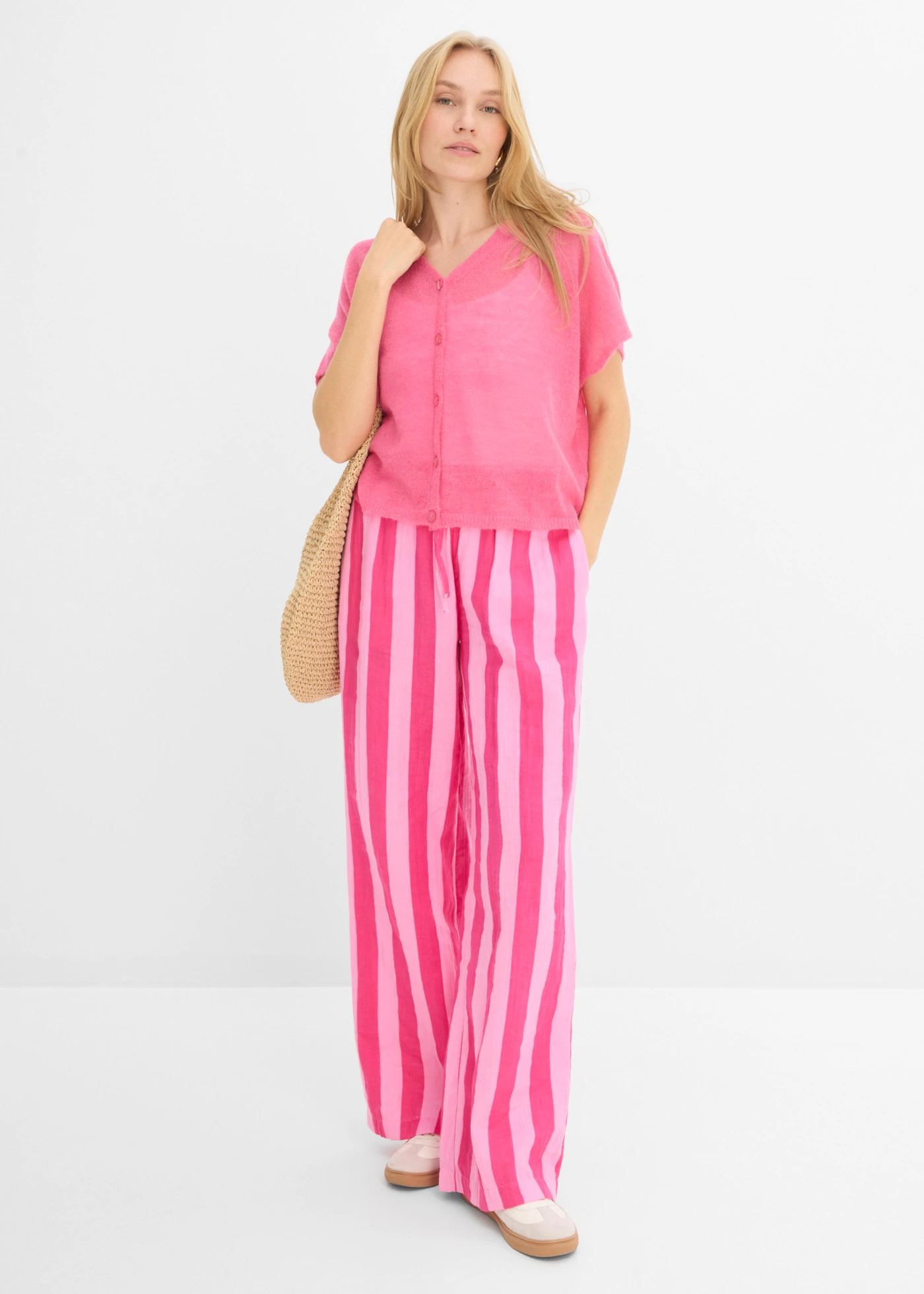 Broek van luchtige mousseline • roze-pinklady verticaal gestreept • bonprix online shop
