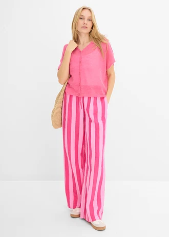 Broek van luchtige mousseline, Kleur: roze-pinklady verticaal gestreept