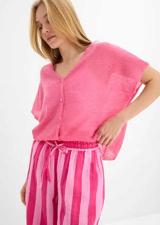 Kalhoty bez zapínání, ze vzdušného mušelínu • růžovo-pinklady s podélnými proužky • bonprix obchod