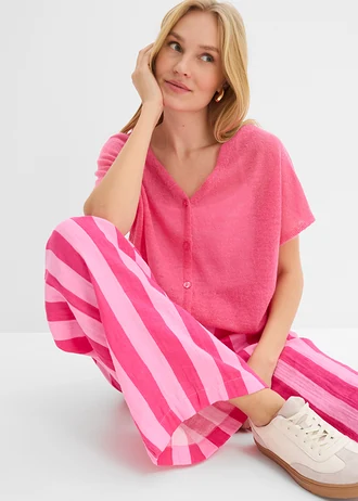 Pantaloni fără încheiere din muselină vaporoasă • roz-roz-pinklady dungat vertical • magazin bonprix