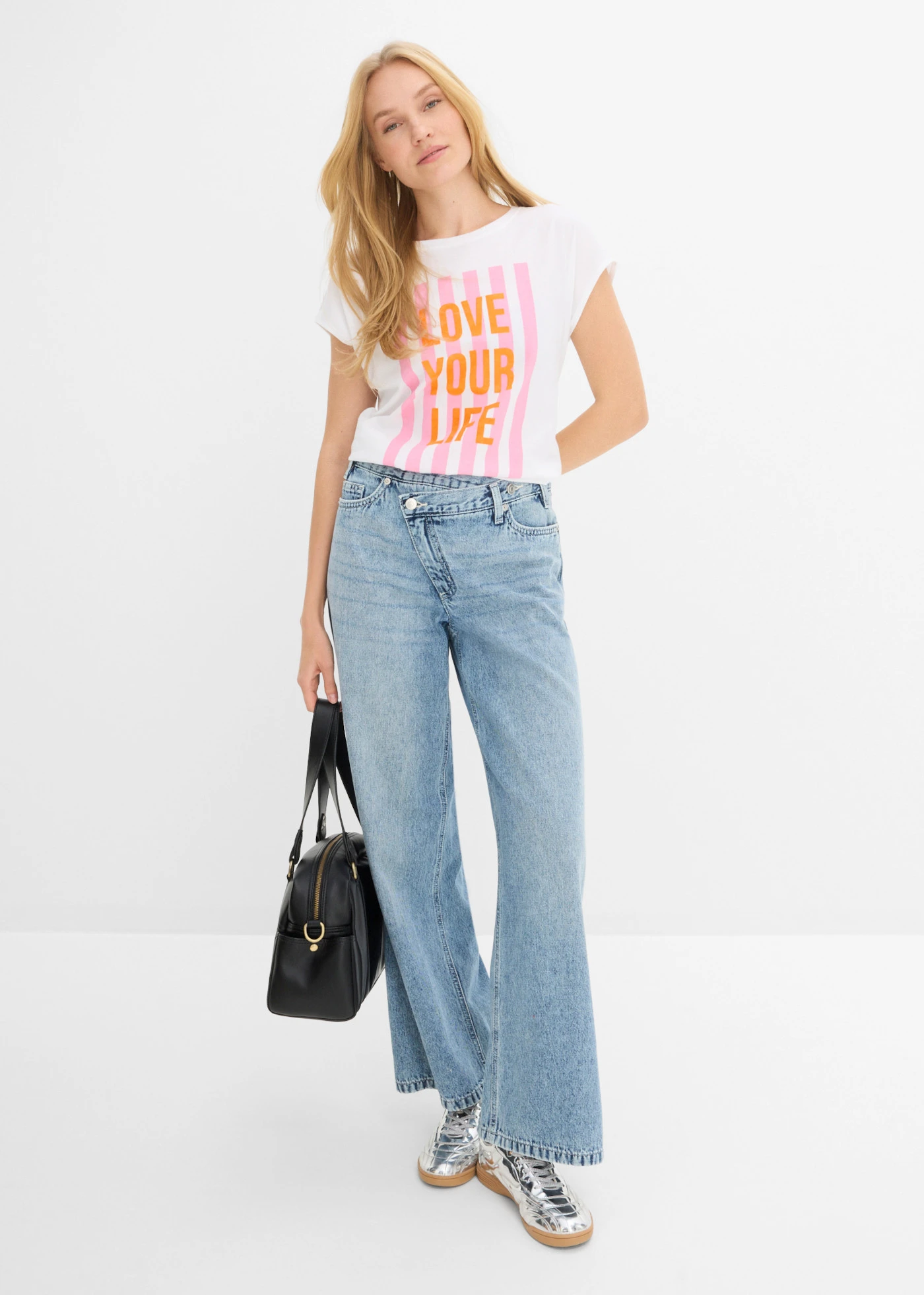 T-shirt van puur biologisch katoen • wit-roze-feloranje met print • bonprix online shop
