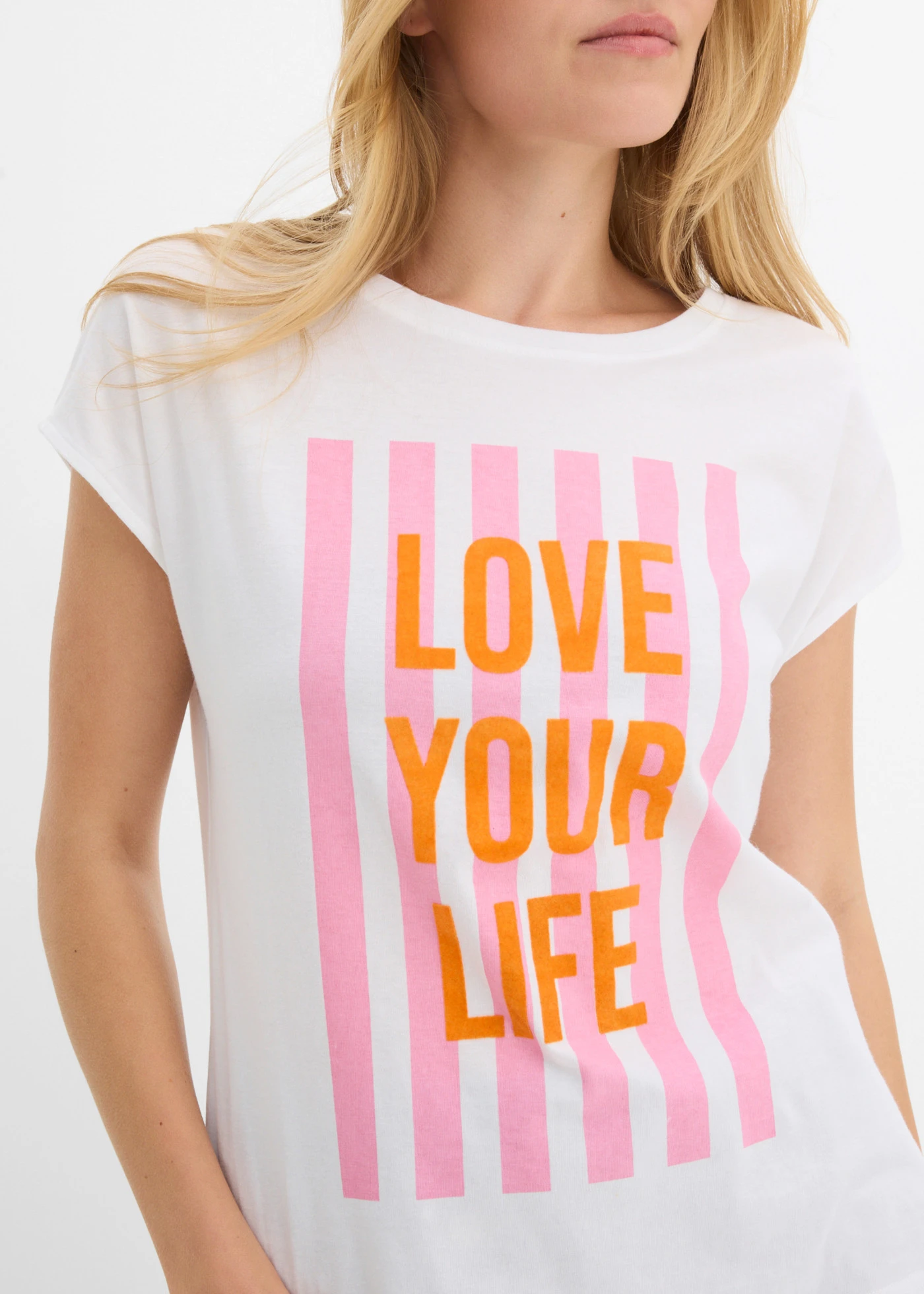 T-shirt 100% coton • blanc-rose-orange vif imprimé • Boutique bonprix