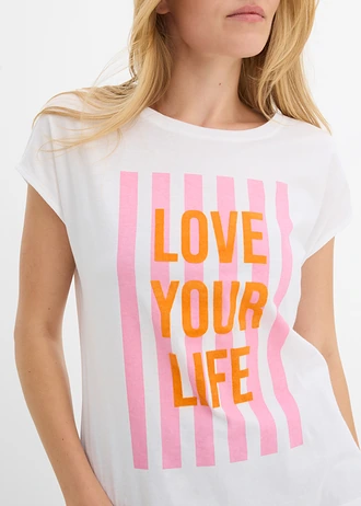 T-shirt 100% coton • blanc-rose-orange vif imprimé • Boutique bonprix