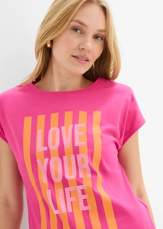 T-shirt z czystej bawełny organicznej • różowy pinklady-jasnoróżowy-neonowy pomarańczowy z nadrukiem • sklep bonprix
