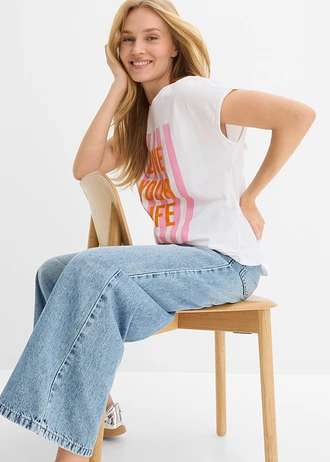 T-shirt 100% coton • blanc-rose-orange vif imprimé • Boutique bonprix