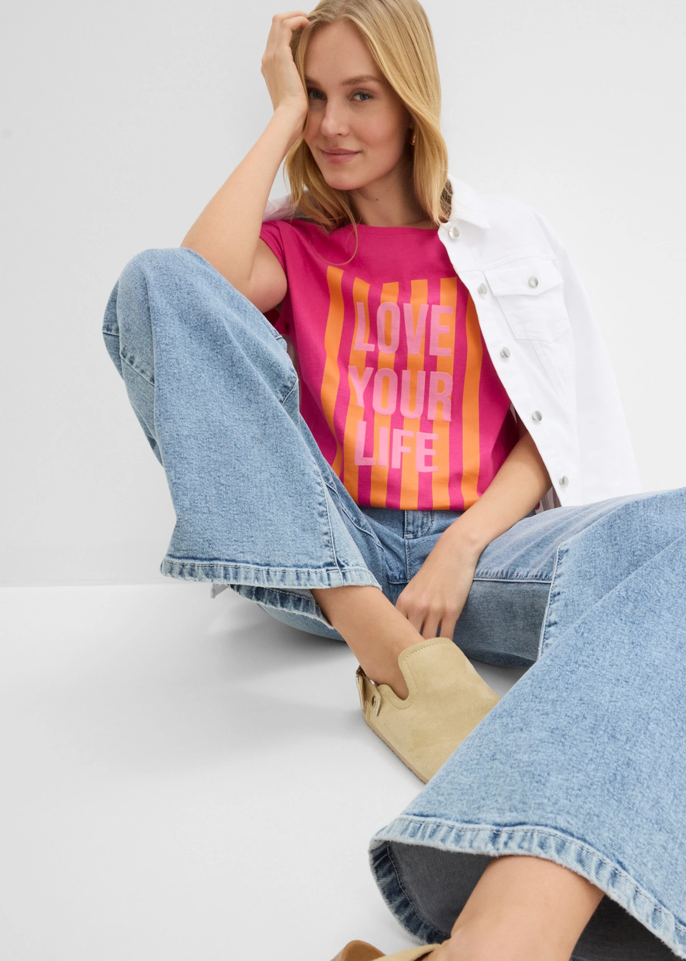 T-shirt 100% coton • fuchsia-rose-orange vif imprimé • Boutique bonprix