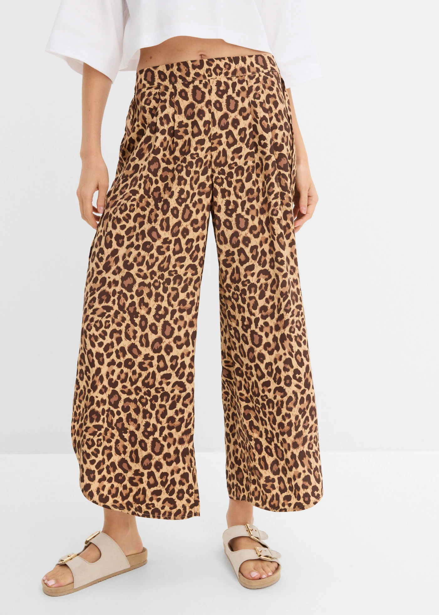 Palazzo nohavice s rozparkom • kapučínová/tmavohnedá leopard potlačená • obchod bonprix