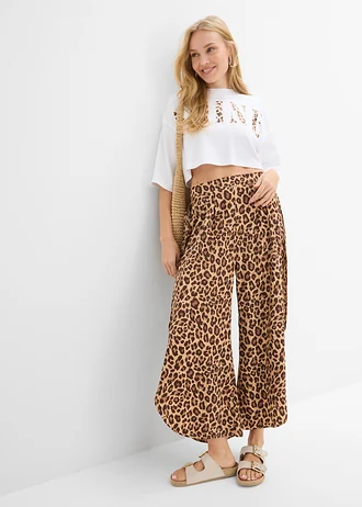 Pantalon palazzo fendu en bas • cappuccino-marron foncé léopard • Boutique bonprix