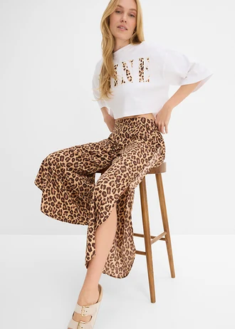 Palazzo nohavice s rozparkom • kapučínová/tmavohnedá leopard potlačená • obchod bonprix