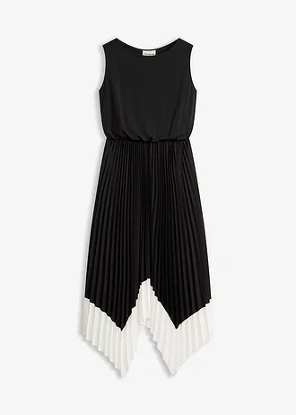 Rochie cu poală asimetrică, culoare: negru/ecru