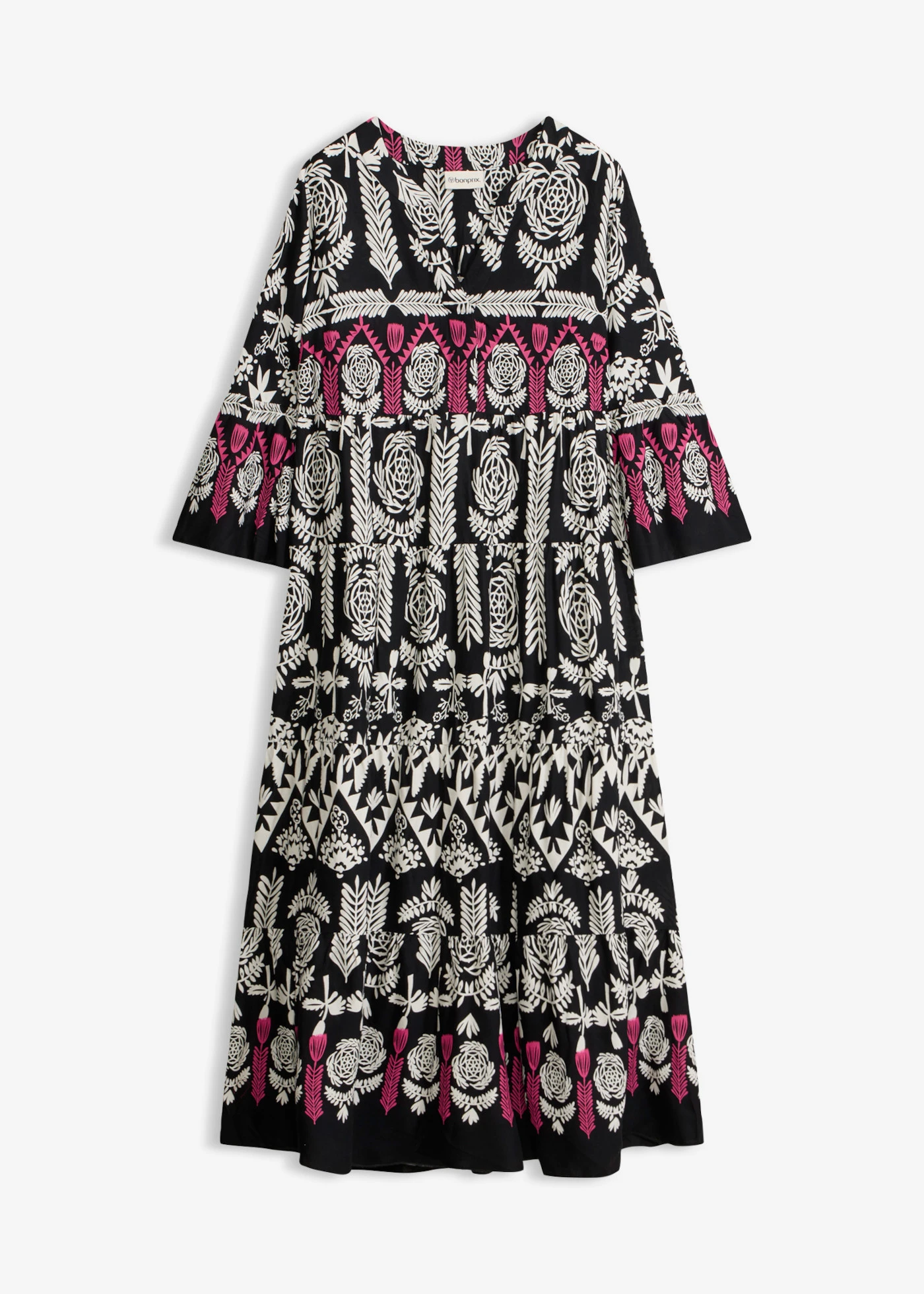 Maxi jurk van soepele viscose • zwart/wolwit/pinklady gedessineerd • bonprix online shop
