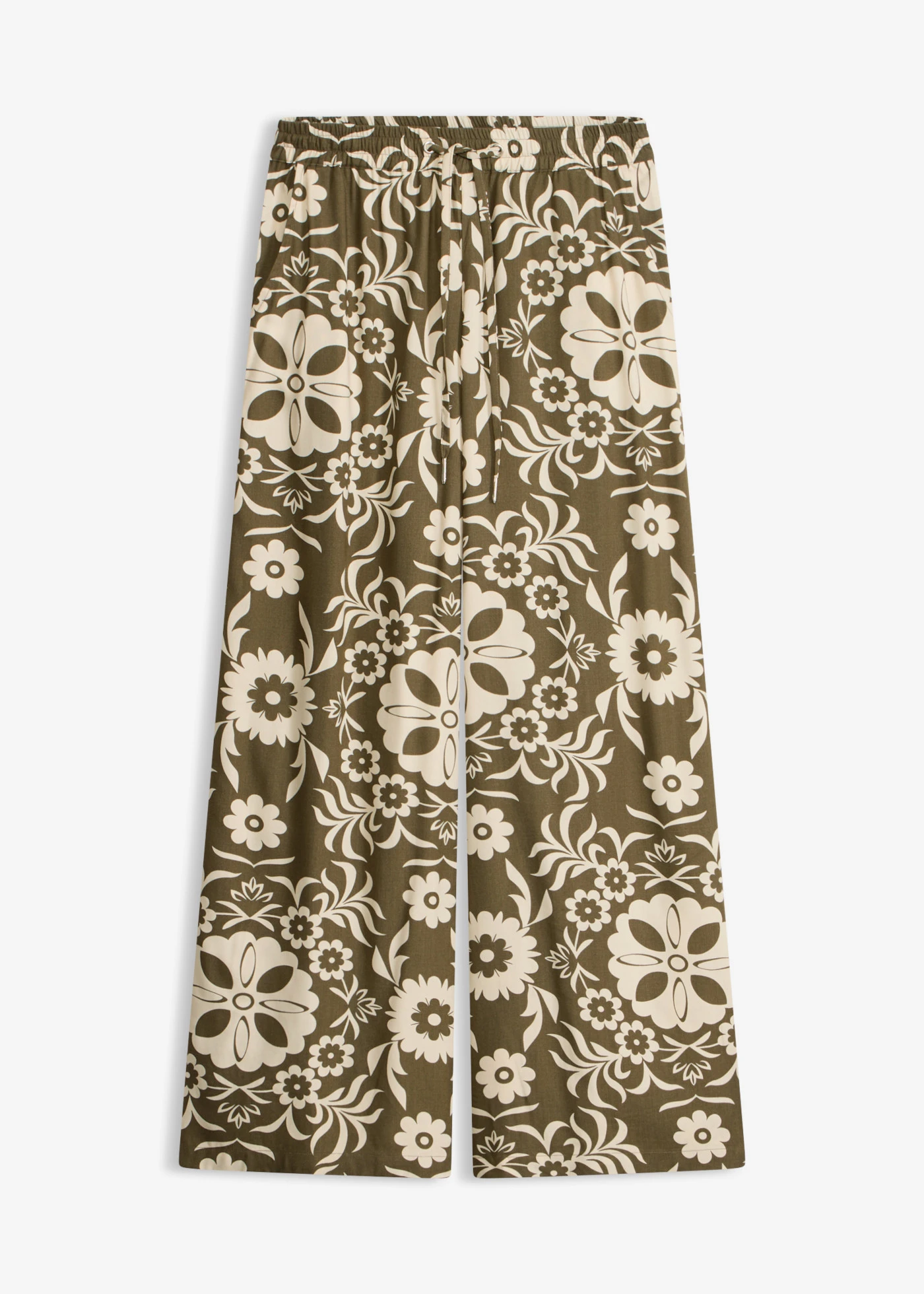 Marlene Dietrich broek van soepele viscose • donkerolijfgroen/kiezelbeige gedessineerd • bonprix online shop