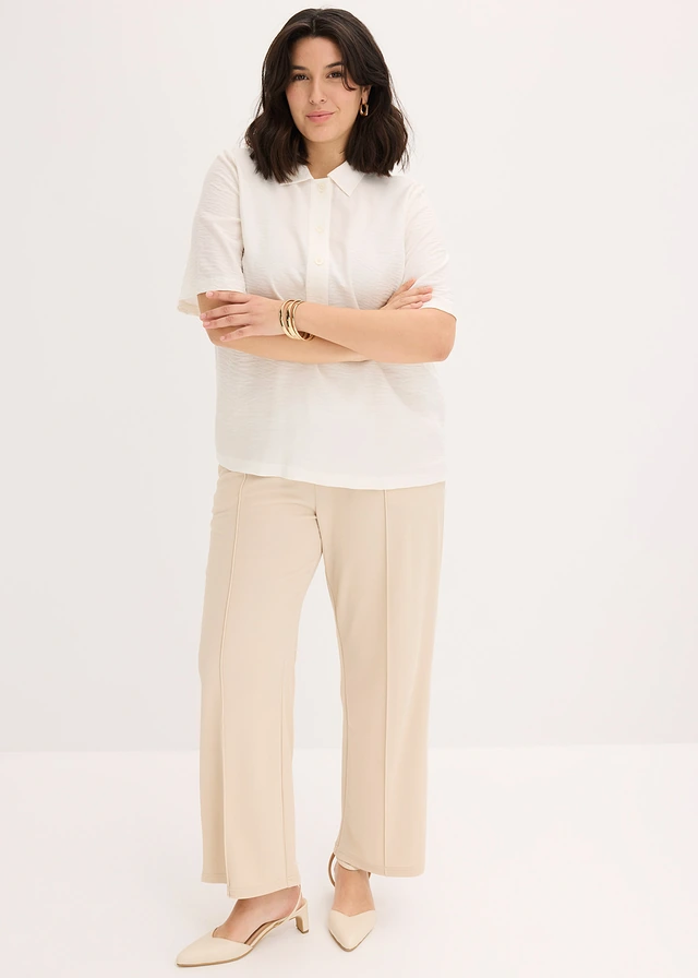 Blouse longue légèrement transparente, Couleur: écru