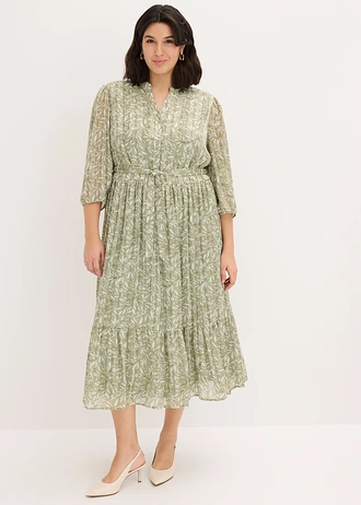 Overhemdjurk van chiffon, Kleur: lichtgroen gebloemd