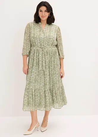 Košilové šaty z šifonu, barva: světle zelená s květy
